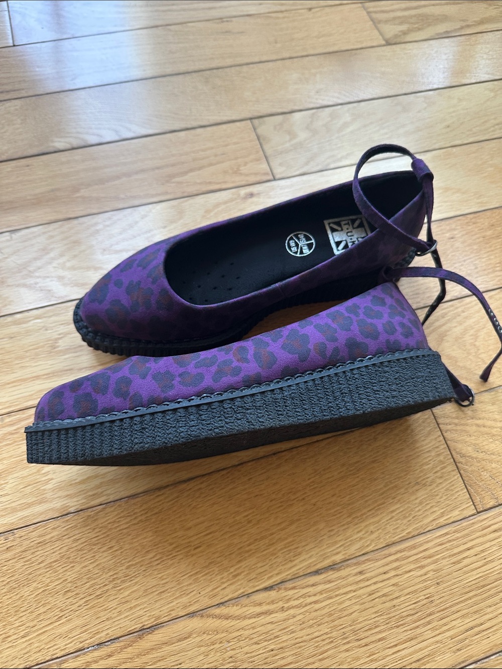 TUK UK Vegan Leather Purple Leo Pointed Platform Ballet Creepers Shoes sz 9